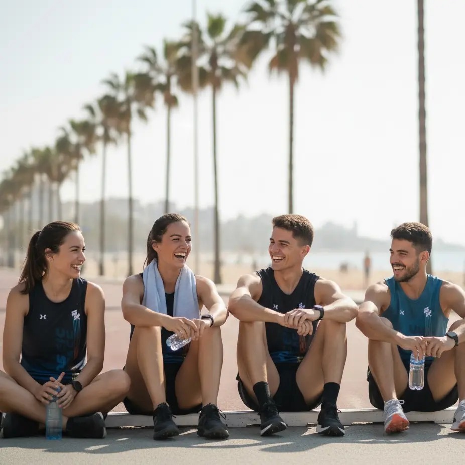 Socios descansando tras entrenar en la playa
